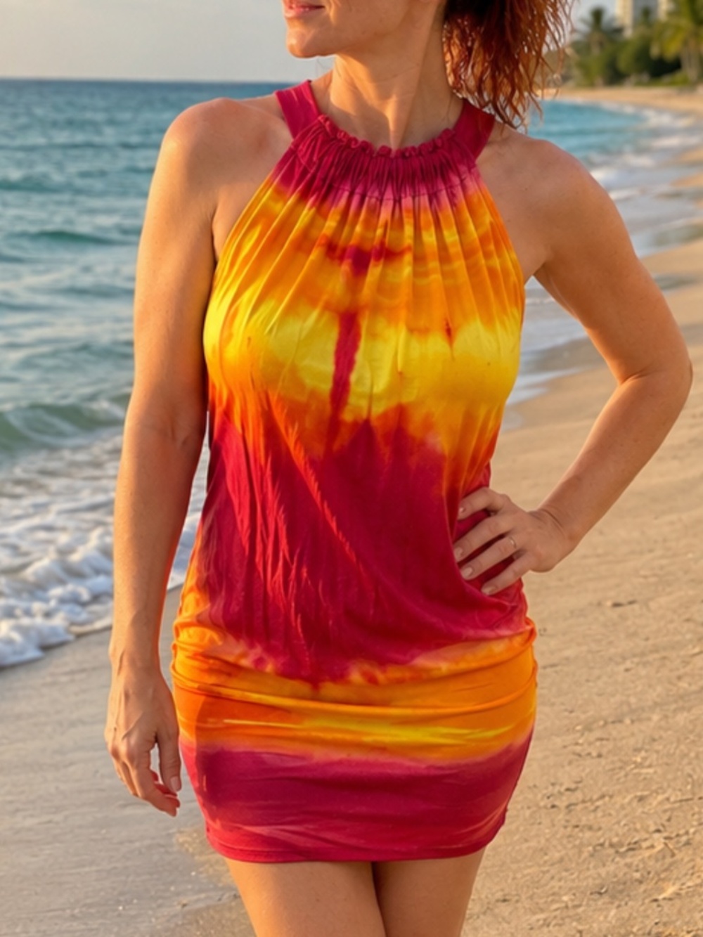 Express Tie Dye Halter Mini Dress top Red Orange Yellow XS
